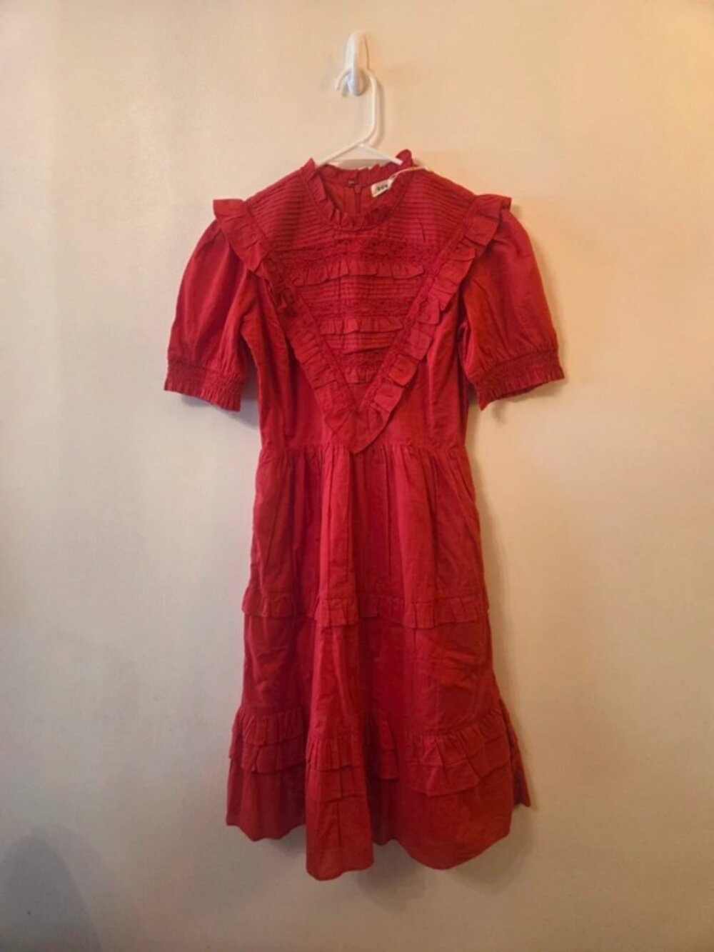 Downeast Red Knee-length Ruffle Dress